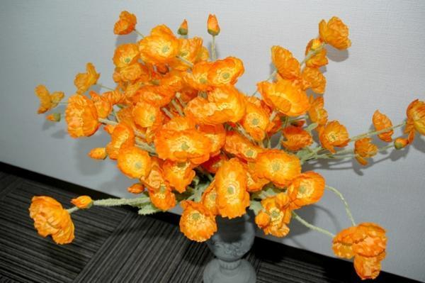 ● ポピー 花4個 X 24本 造花 アート インテリア フラワーアレンジメント アーティシャルフラワー オレンジ 花材 材料 No.24_画像1