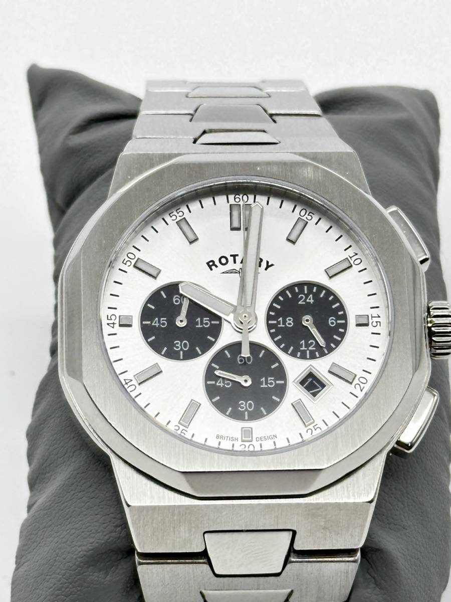 H4014 ROTARY REGENT 腕時計 アナログロータリー リージェント クオーツ メンズ クロノグラフ ROTARY GB05450/59 サンレイシルバー 稼働品の画像1
