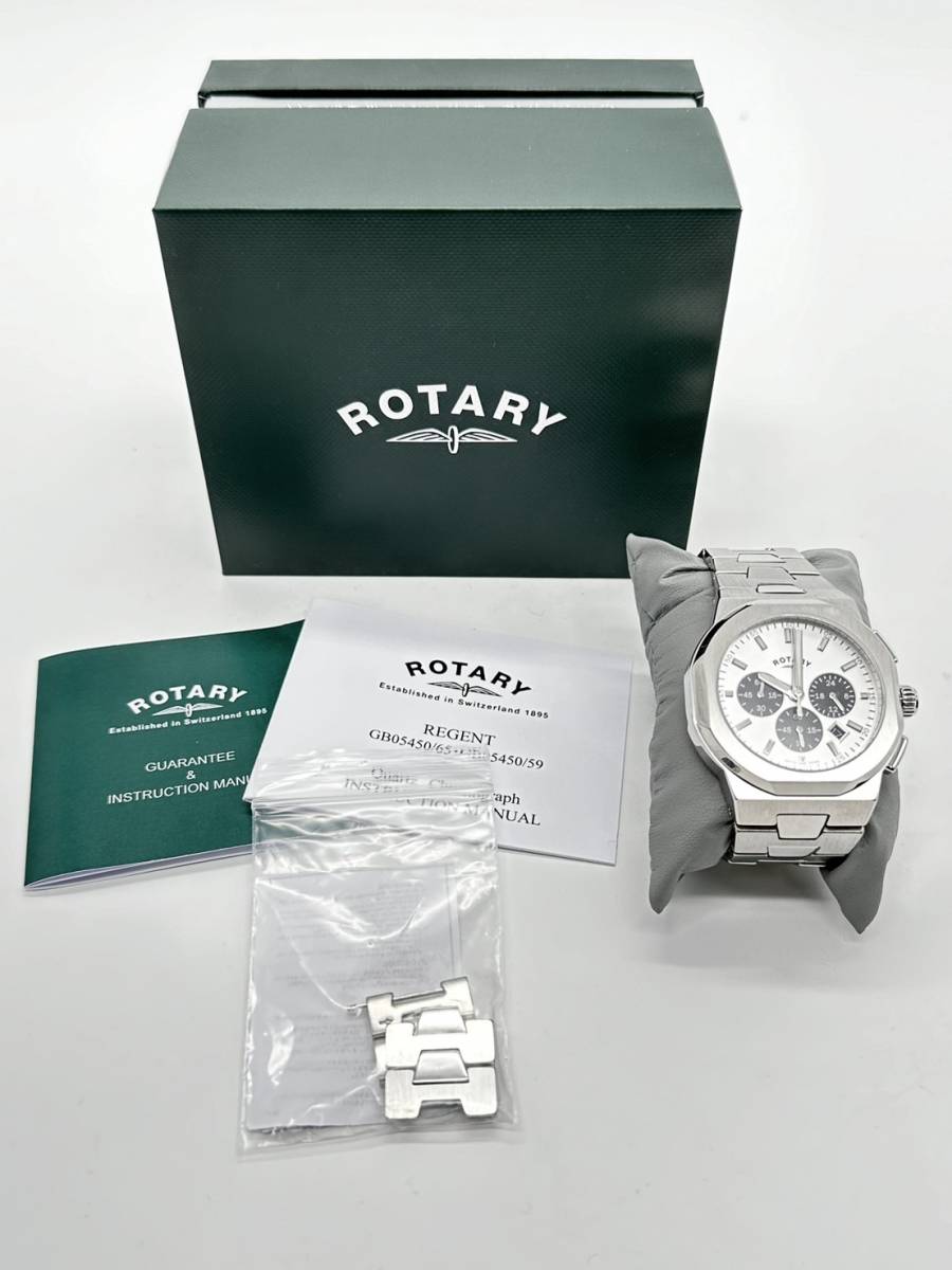 H4014 ROTARY REGENT 腕時計 アナログロータリー リージェント クオーツ メンズ クロノグラフ ROTARY GB05450/59 サンレイシルバー 稼働品の画像2