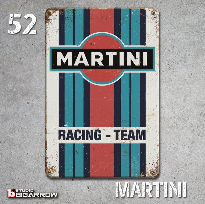 52 ブリキ看板 20×30㎝ MARTINI RACING TEAM マルティニレーシング ガレージ スチール アンティーク アメリカンインテリア 世田谷ベース_画像3