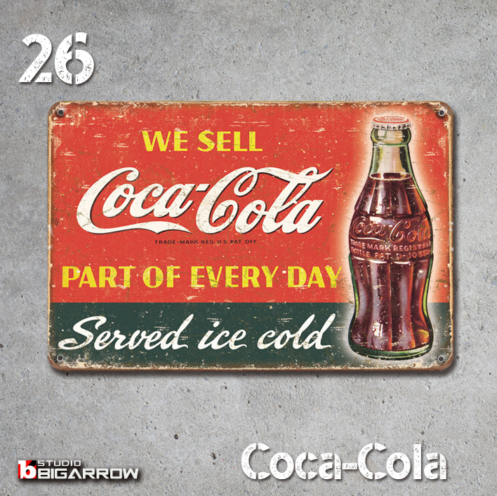 26 ブリキ看板 20×30㎝ Coca-Cola コカ・コーラ ガレージ スチール アンティーク アメリカンインテリア 世田谷ベース_画像3