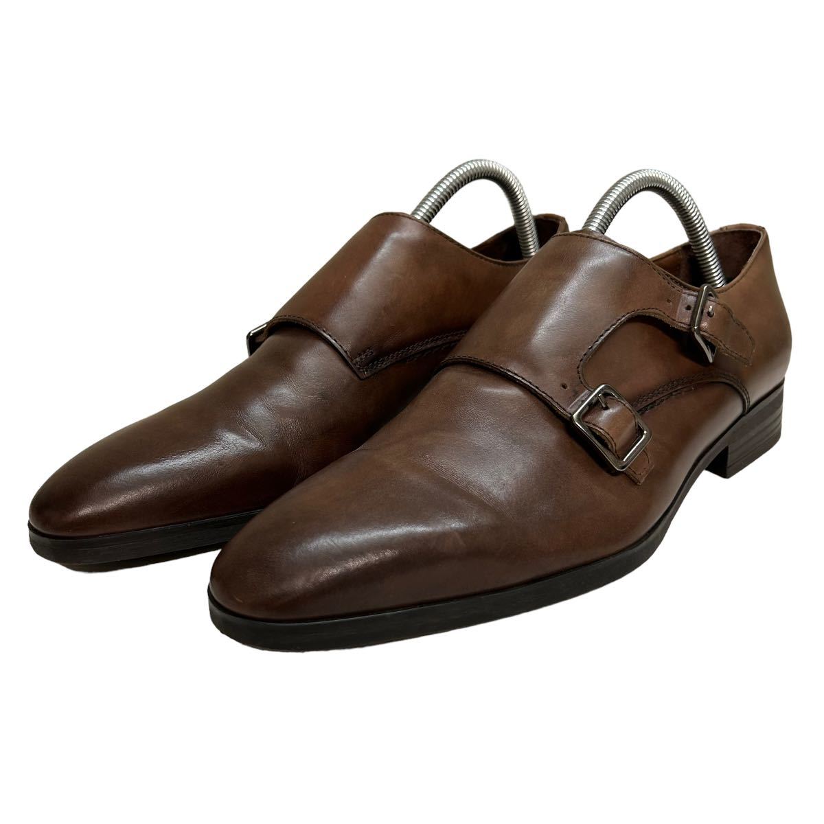 BC466 GIANCARLO MORELLI Jean karuromo rely plain tu double monk strap business shoes 41 approximately 26cm Brown leather 