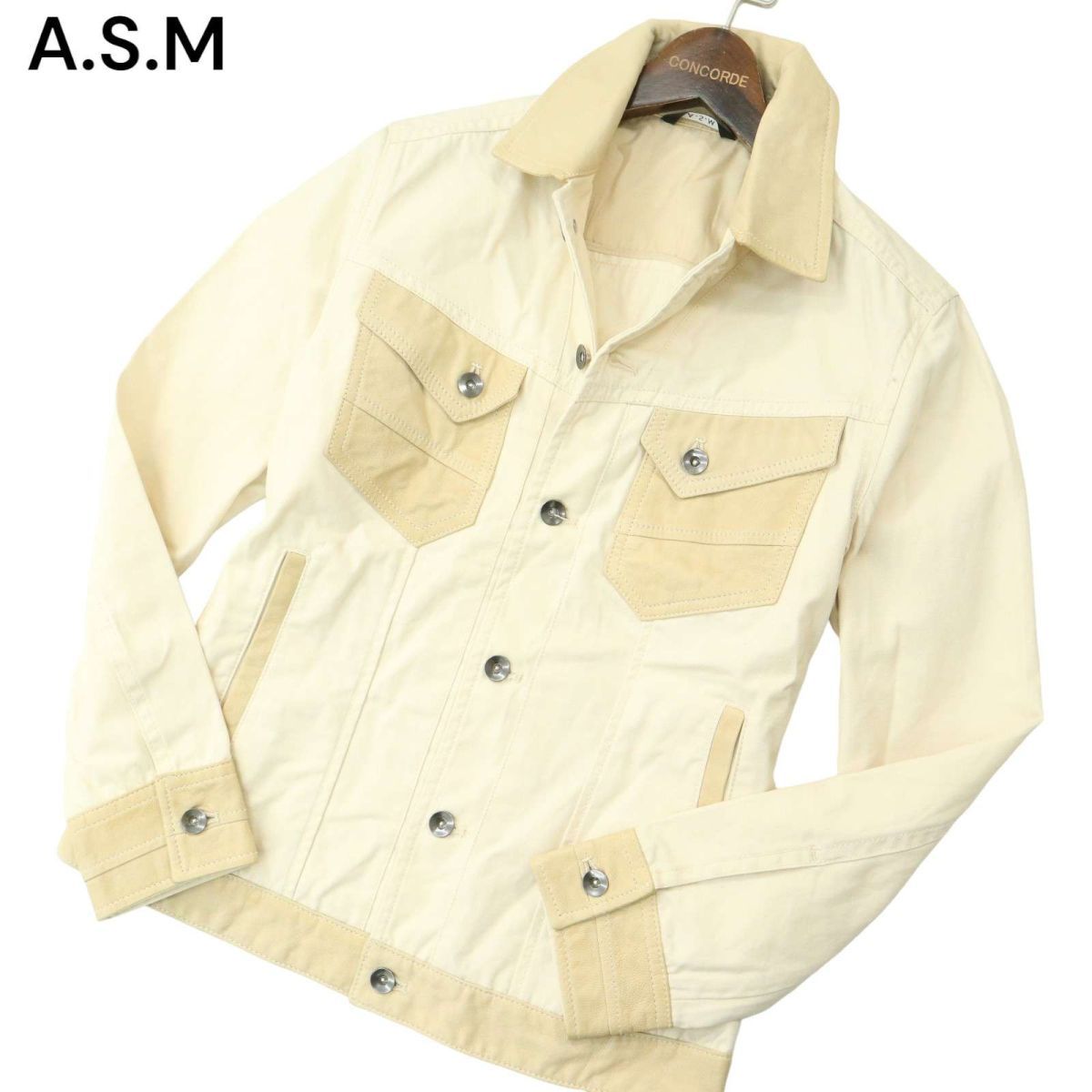 A.S.M アトリエサブ メン 通年 山羊革 リアル ゴート レザー切替★ トラッカー ジャケット Sz.48　メンズ ASM　A4T00898_1#O_画像1