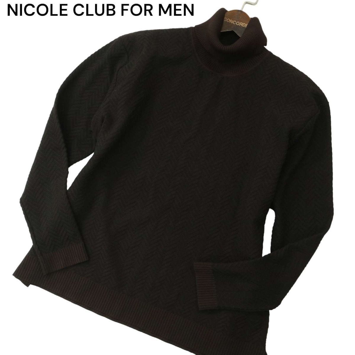 21AW★ NICOLE CLUB FOR MEN ニコルクラブ フォーメン ヘリンボン タートルネック ニット セーター カットソー Sz.50 メンズ　A4T00893_1#K_画像1