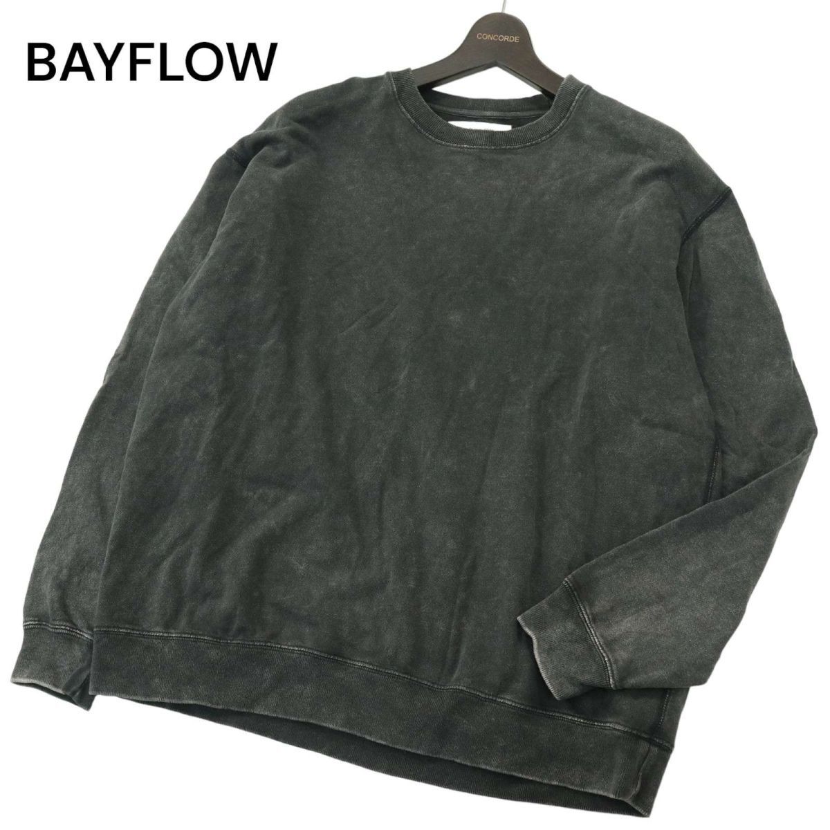 22SS★ BAYFLOW ベイフロー 通年 ウォッシュ加工★ スウェット トレーナー Sz.3　メンズ グレー　A4T01144_2#I_画像1