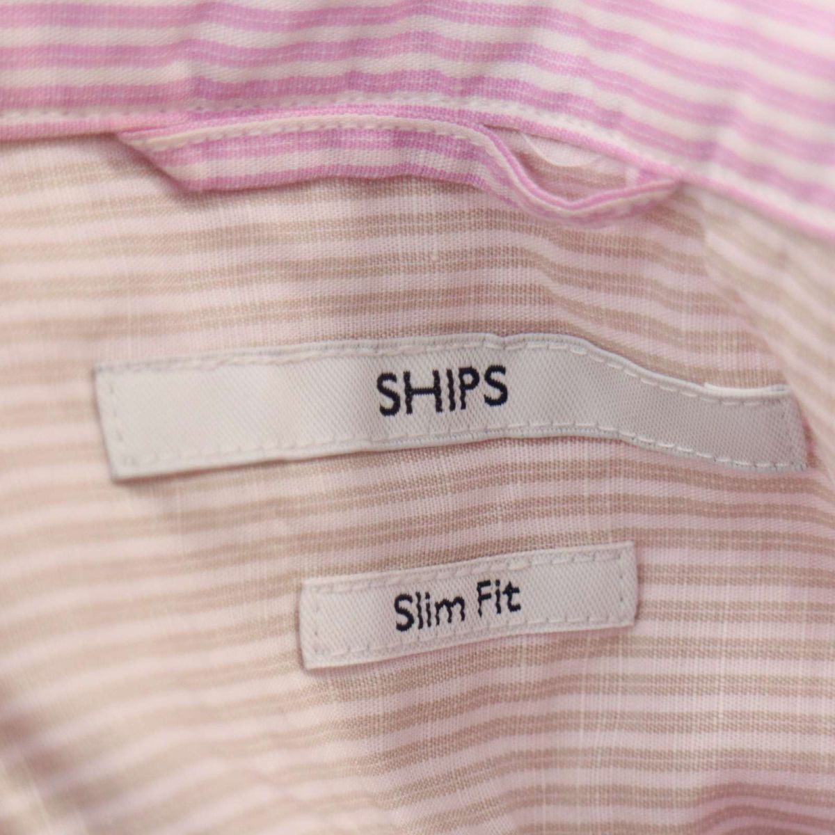 SHIPS シップス 春夏 Slim Fit 麻 リネン混★ ストライプ 7分袖 シャツ Sz.S　メンズ 日本製　A4T01389_2#A_画像5