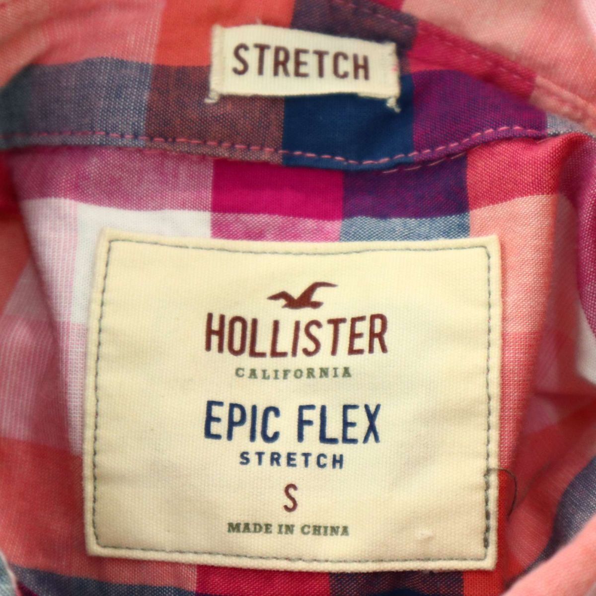 HOLLISTER ホリスター 通年 ロゴ刺繍★ 長袖 ボタンダウン ストレッチ チェック シャツ Sz.S　メンズ　A4T01603_2#C_画像6