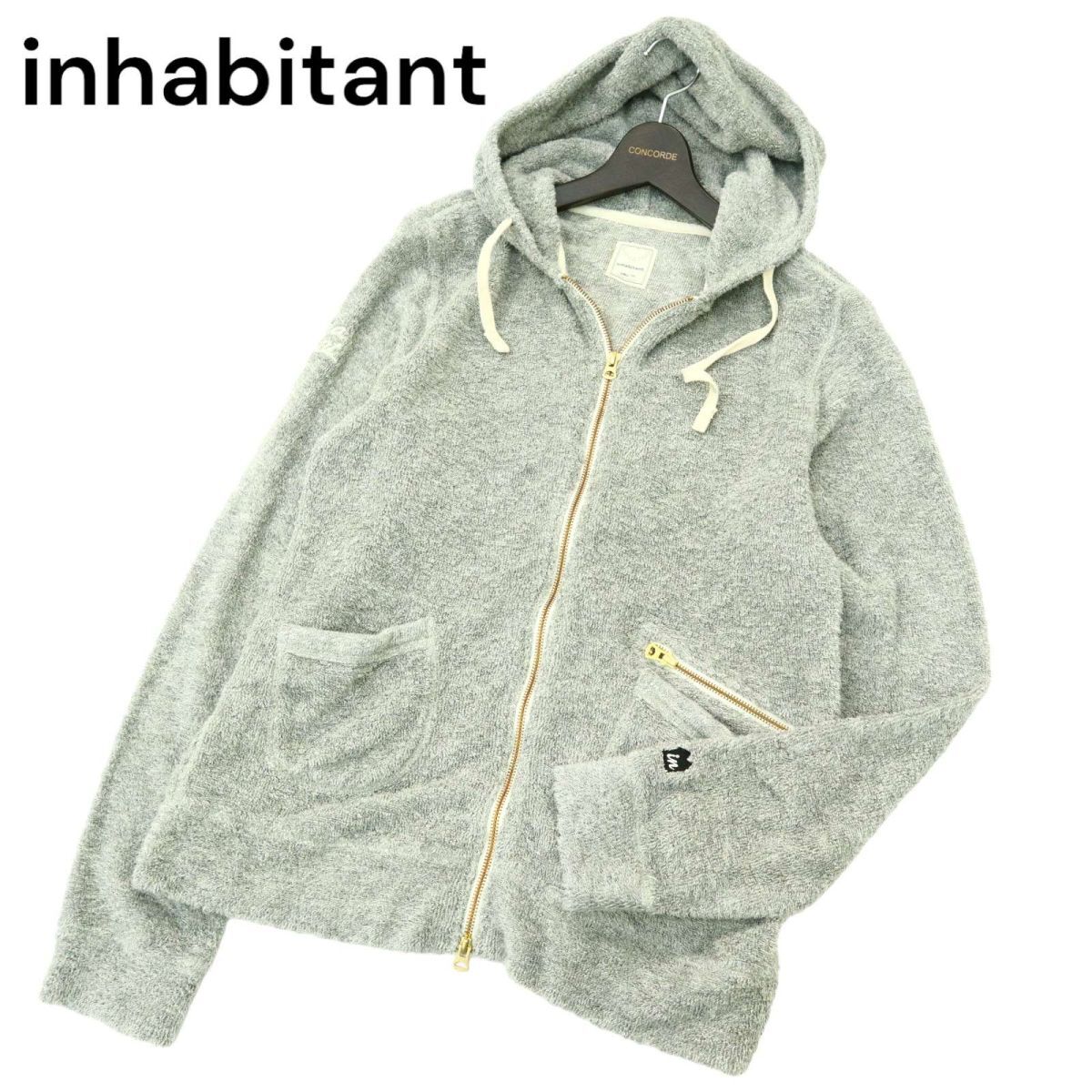 inhabitant inhabitant through year Logo embroidery * pie ru double Zip f-ti- Parker Sz.M men's gray A4T01600_2#O