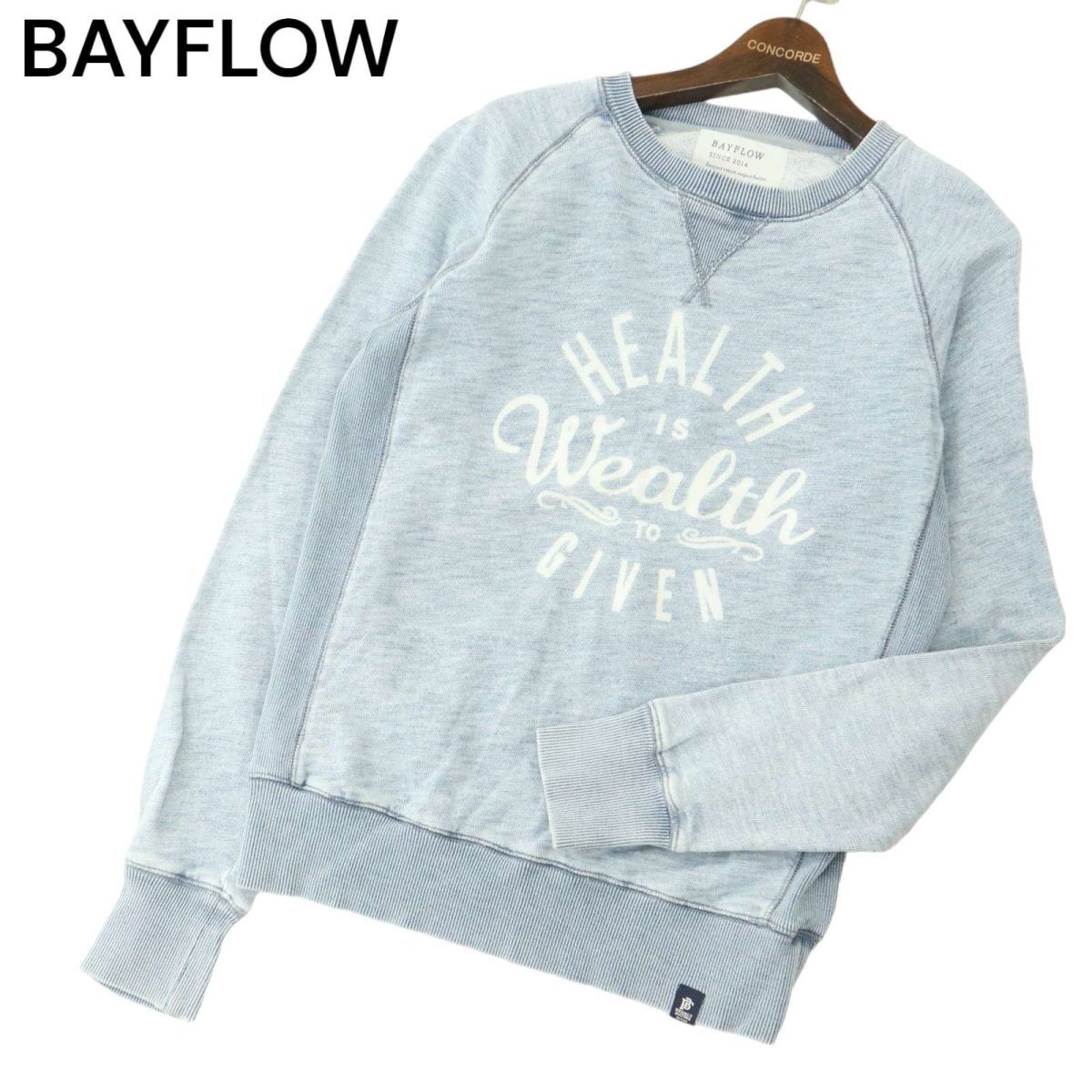 BAYFLOW ベイフロー 通年 ウォッシュ加工★ プリント スウェット プルオーバー トレーナー Sz.2　メンズ　A4T01628_2#I_画像1