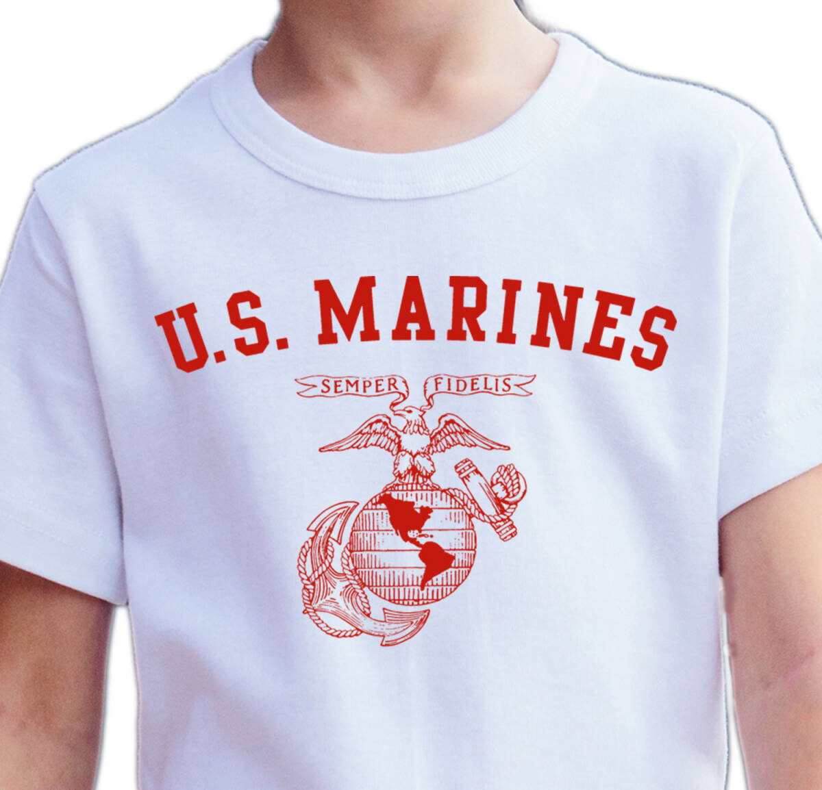 【6oz】【150】Marines AR【ホワイト-濃赤】YOUTH-M/ GILDAN男女兼用/2171売_画像3