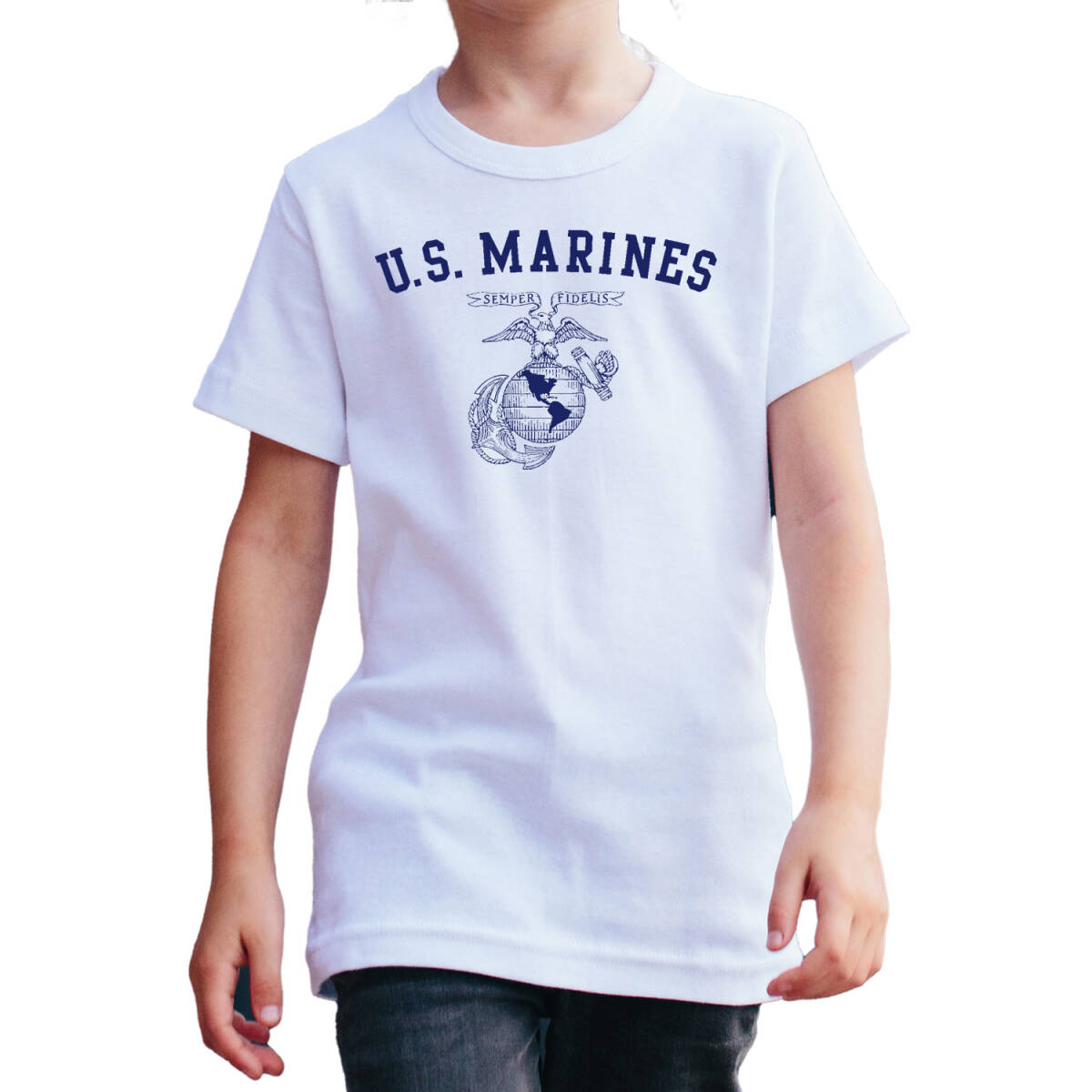 【6oz】【140】 MARINES AR【ホワイト-紺】YOUTH-S/ GILDAN男女兼用/2203 売_画像1