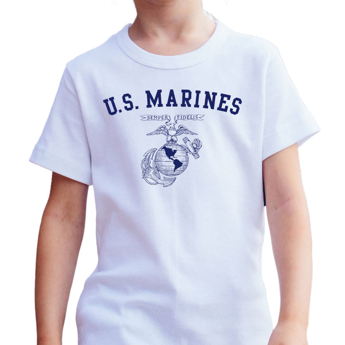 【6oz】【140】 MARINES AR【ホワイト-紺】YOUTH-S/ GILDAN男女兼用/2203 売_画像2