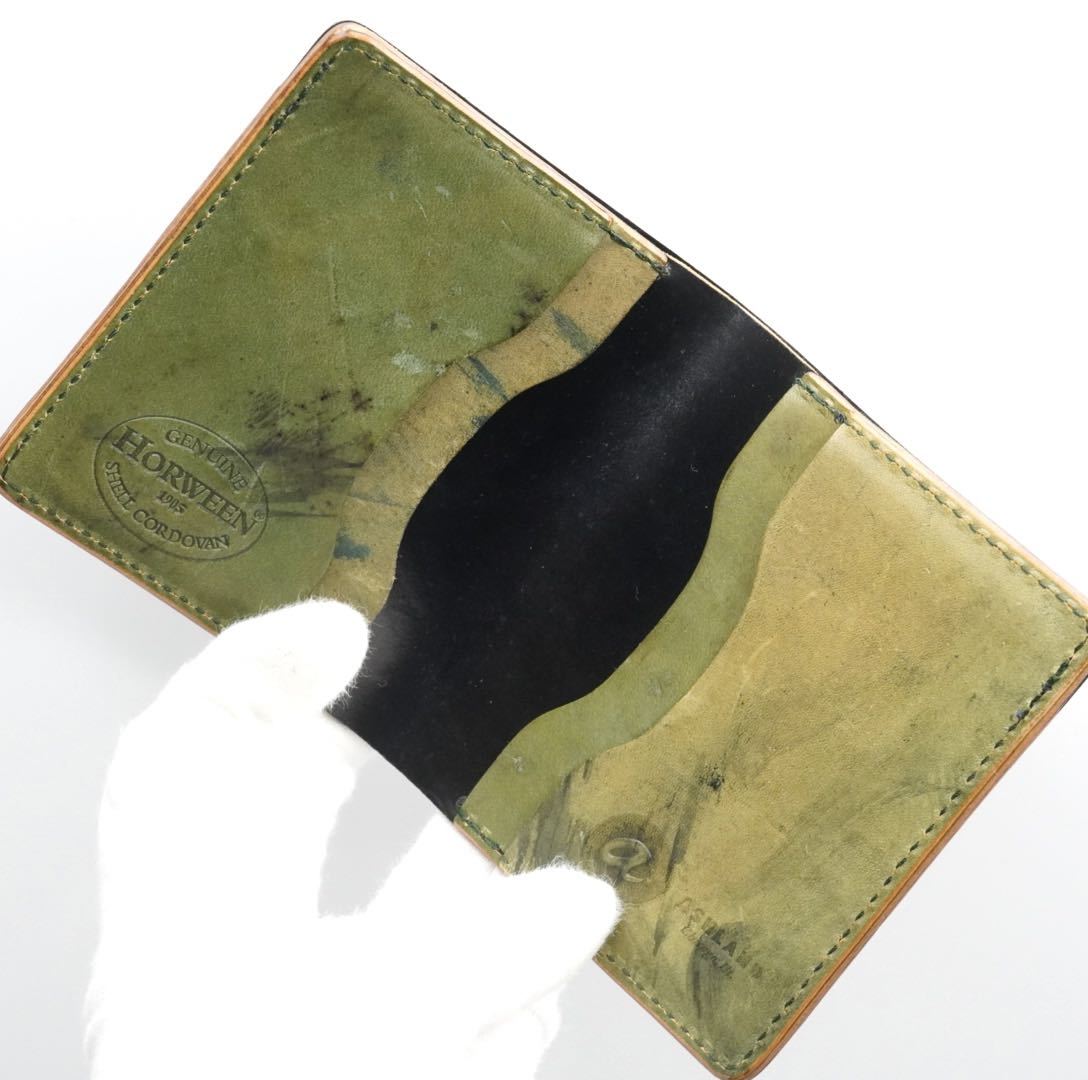 美品 アッシュランドレザー シェルコードバン コンパクト二つ折り財布 札入れ / コードバン 本革 レザー ホーウィン社 カードケース_画像3