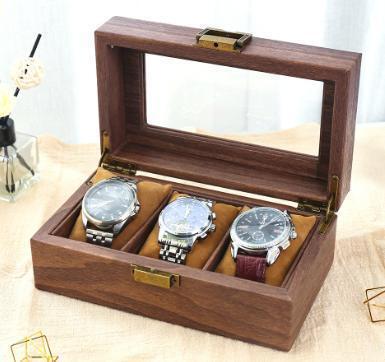 【新品】腕時計ケース　３本　ガラス　時計ケース　おしゃれケース　時計収納　ブラウン_画像1