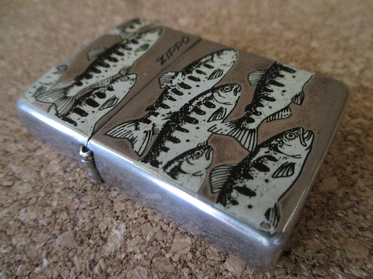 ZIPPO [ mountain woman fish. large group ]1996 year 10 month manufacture ... woman . fishing fishing outdoor mountain climbing rock fish trout oil lighter Zippo - waste version ultra rare 