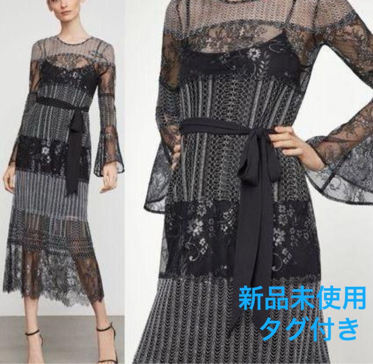 【新品タグ付】BCBGMAXAZRIA  ワンピース★XXS★ブラック★ドレス★黒★レア品★レース★花柄★ラメ ロングワンピース