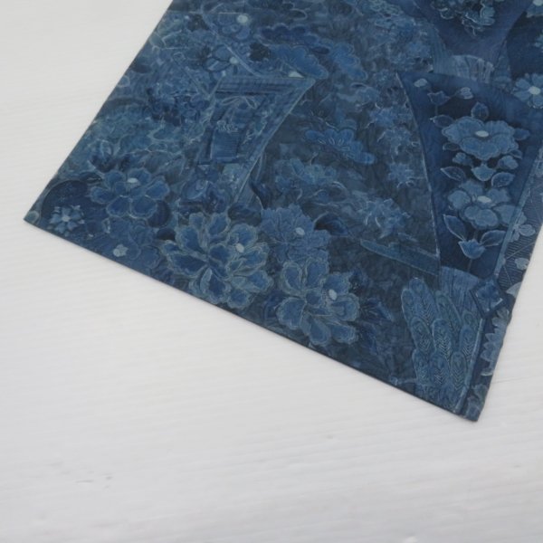 ★着物10★ 1円 絹 袋帯 膨れ 藍染 全通柄 長さ442cm [同梱可] ☆☆☆_画像6