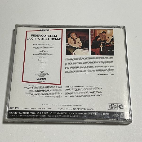 国内盤サントラCD『女の都 オリジナル・サウンドトラック』帯つき WWCP-7220 ルイス・バカロフ Luis Bacalov フェデリコ・フェリーニ_画像2