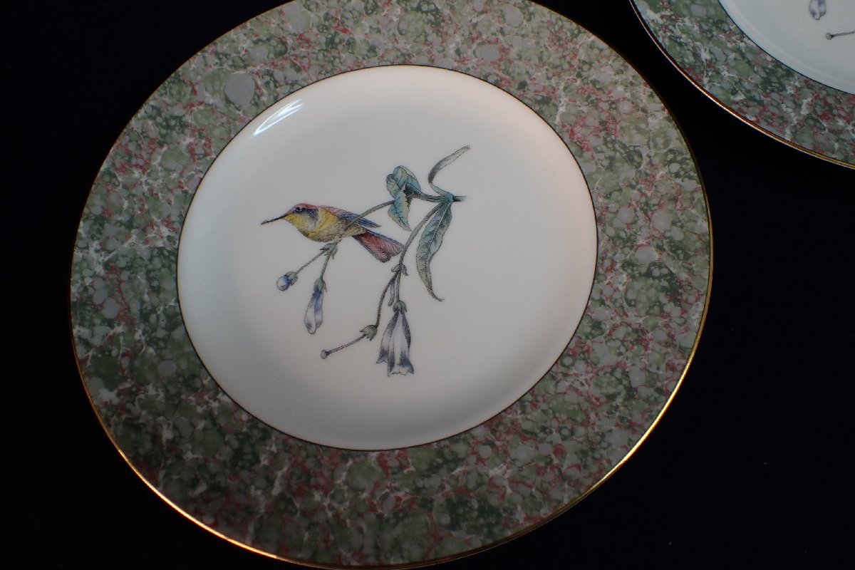 ★020750 未使用 WEDGWOOD ウェッジウッド HUMMING BIRDS ハミングバード 皿 ケーキ皿 プレート皿 二客 ★_画像3