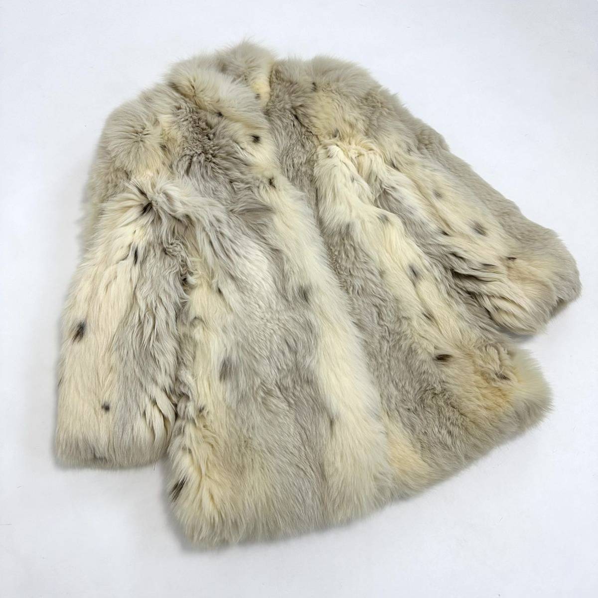 【貂商】 h2146 フォックス ハーフコート デザインコート 斑点 フォックスコート セミロング 狐皮FOX fox身丈約75cm_画像1