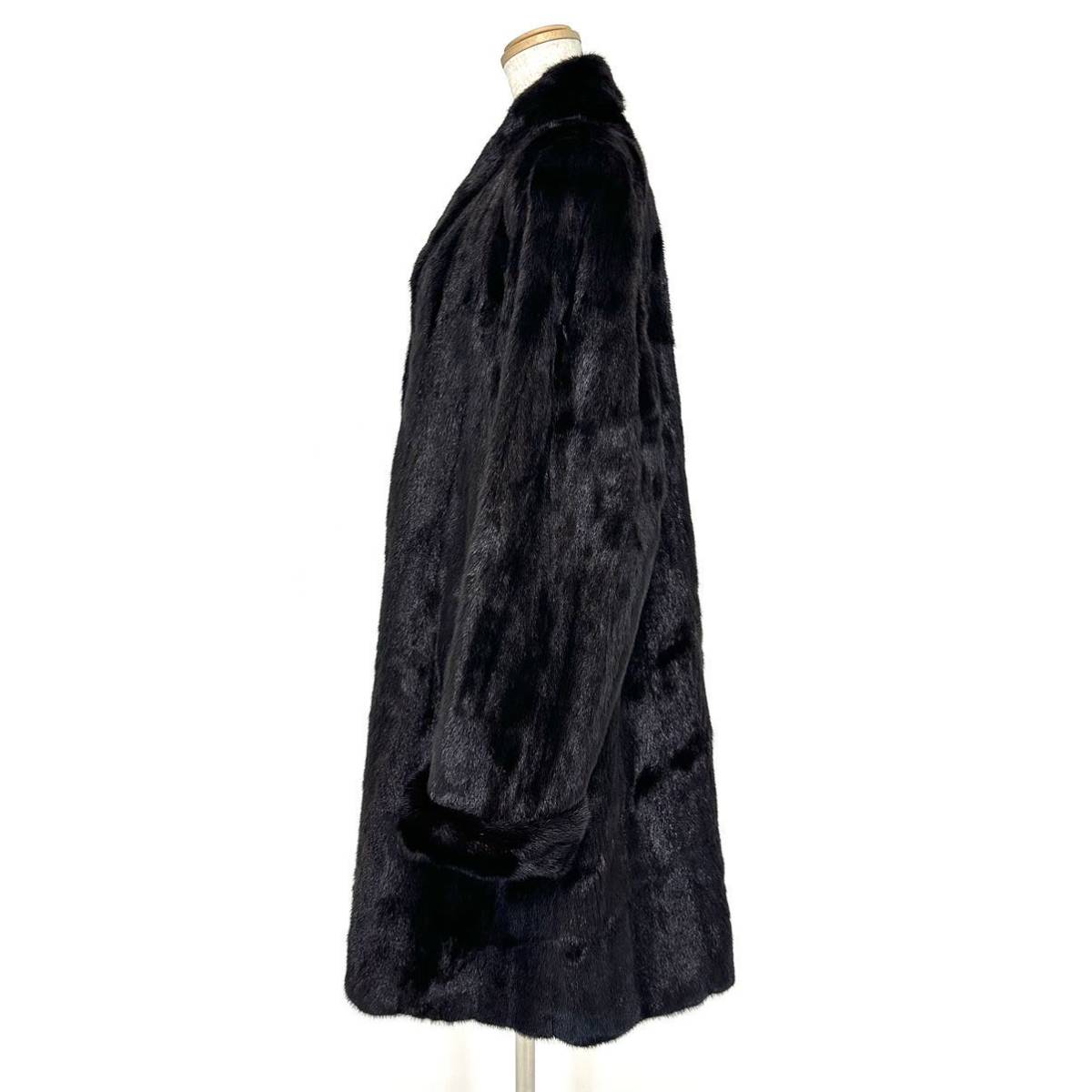 【貂商】h2156 BLACKGLAMA ブラックグラマミンク ハーフコート デザインコート セミロング ミンクコート 貂皮 mink身丈 約90cm_画像3
