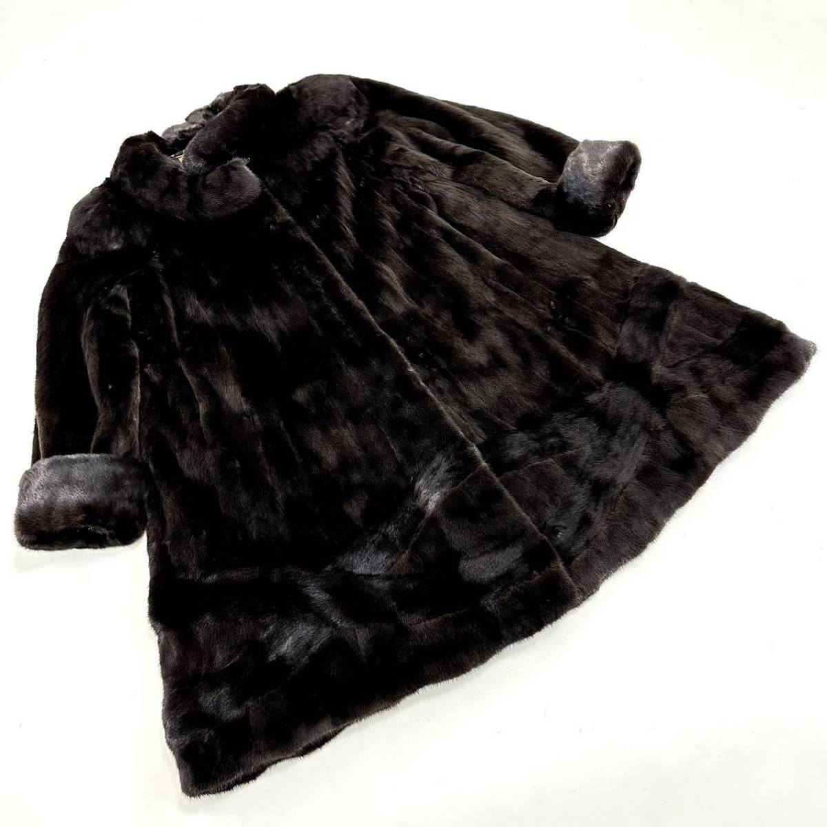 【貂商】h2478 BLACKGLAMA ブラックグラマミンク ハーフコート デザインコート セミロング ミンクコート 貂皮 mink身丈 約95cm_画像1