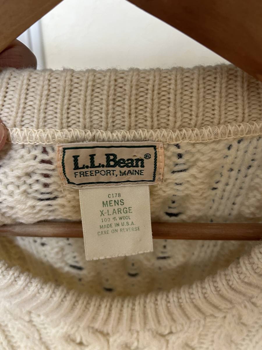 USA製　LLBean ウール フィッシャーマン ニット セーター XL / ヴィンテージ オールド アラン エルエルビーン 無地 ホワイト　_画像6