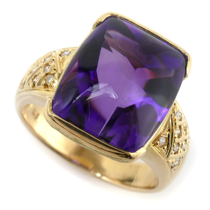 経典 ダイヤモンド0.12ct アメジスト8.63ct リング・指輪 イエローゴールド K18YG 12号 中古 レディース 8.9g アメジスト