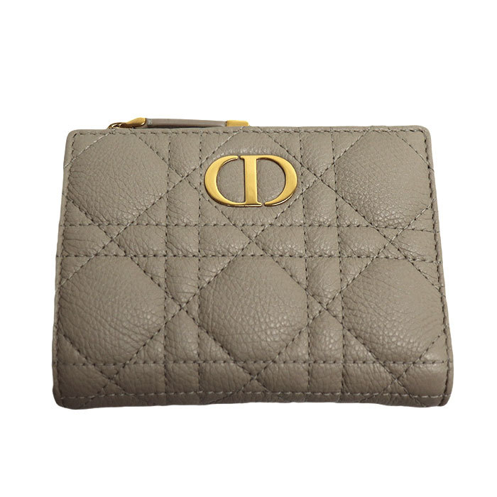 Christian Dior クリスチャンディオール カナージュ ダリア コンパクトウォレット 二つ折り財布 ベージュ S5173UWHC レディース 中古