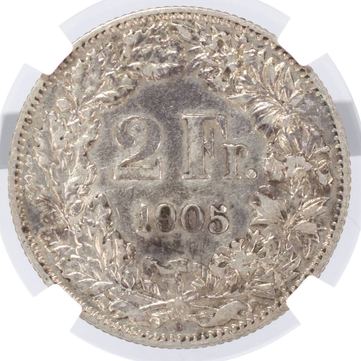【★レア物】1905年-B スイス ヘルヴェティア（勝利の女神） 2フラン 銀貨 NGC XF45 Helvetia シルバーコイン アンティークコイン_画像2