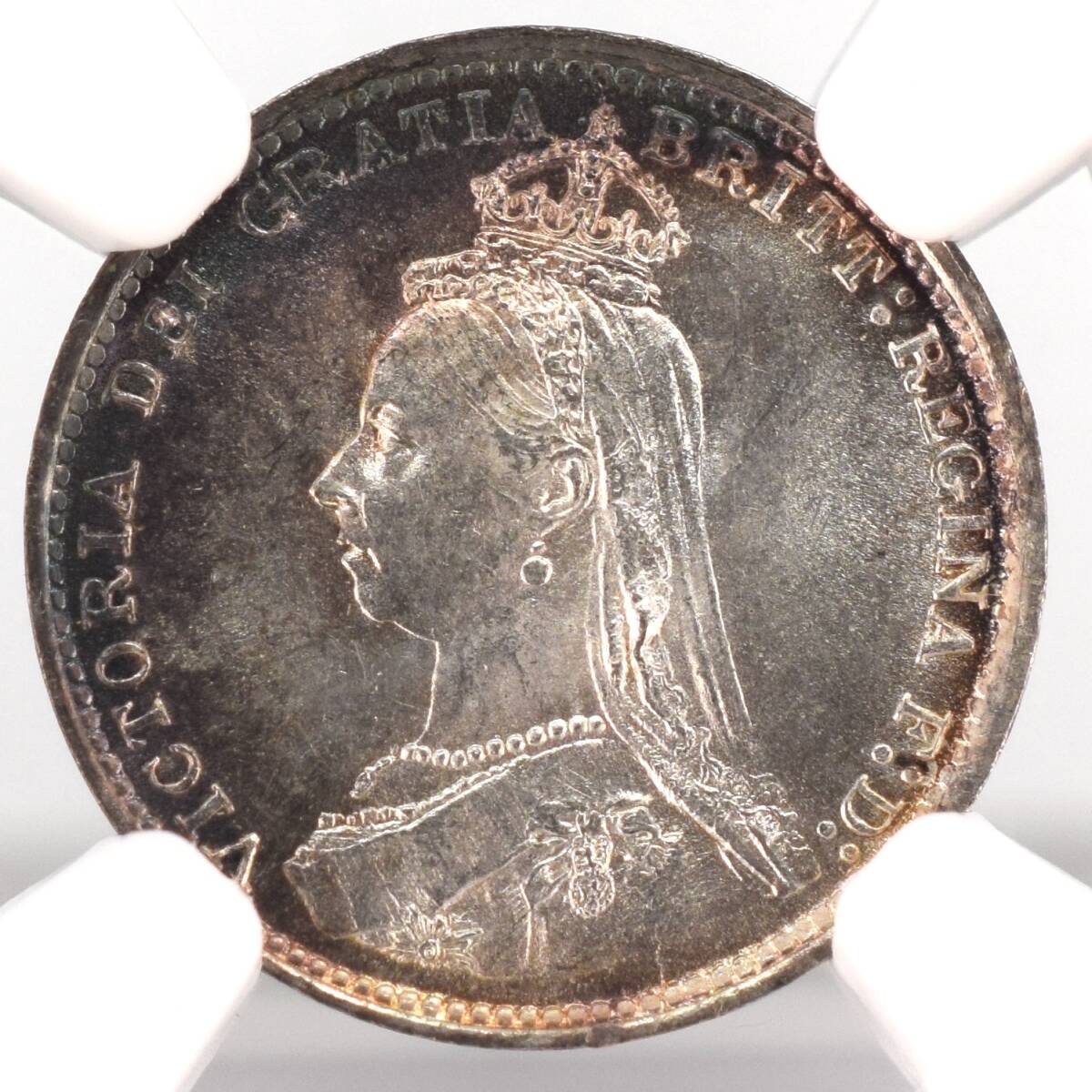 【★高鑑定★発行初年度品】1887年 イギリス ジュビリーヘッド 3ペンス 銀貨 NGC MS64 ヴィクトリア女王 シルバー アンティークコイン_画像1