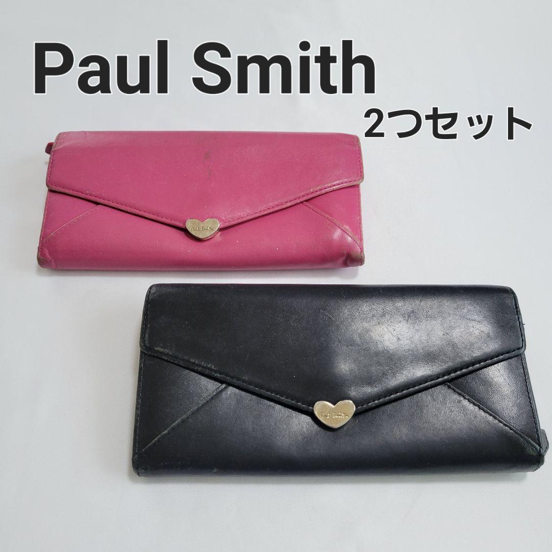 【2点セット】Paul Smith ポールスミス 長財布 2つ折り レザー ブラック ピンク_画像1