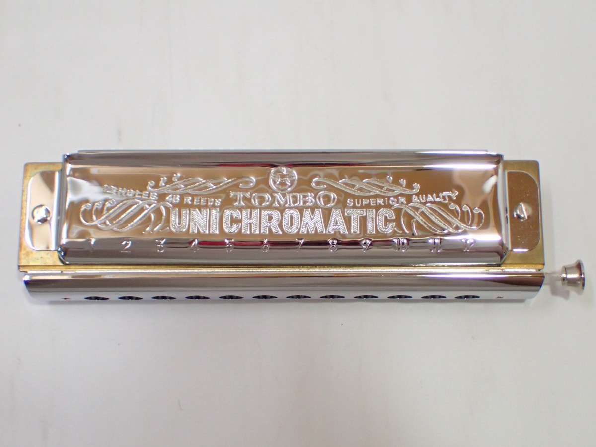 k4429 / 極上品 TOMBO UNICHROMATIC HIGH QUALITY HARMONICA No.1248S / 1248SG トンボ ユニ クロマチック ハーモニカ 箱付 現状品 動作未_画像2