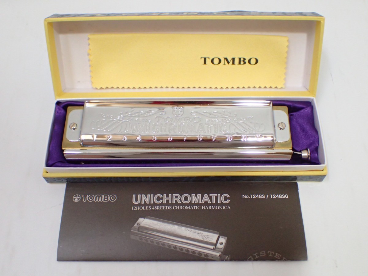 k4429 / 極上品 TOMBO UNICHROMATIC HIGH QUALITY HARMONICA No.1248S / 1248SG トンボ ユニ クロマチック ハーモニカ 箱付 現状品 動作未_画像1