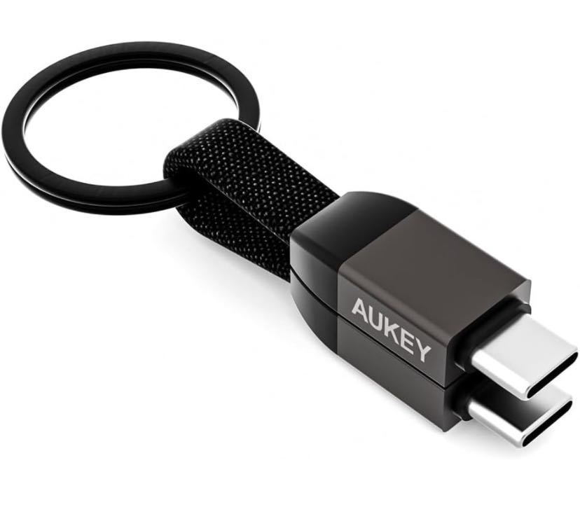 AUKEY USB Type-C to C ストラップ型ケーブル 10cm CUSB-C ブラック 急速充電 キーホルダー型 キーリング データ転送 480Mbps