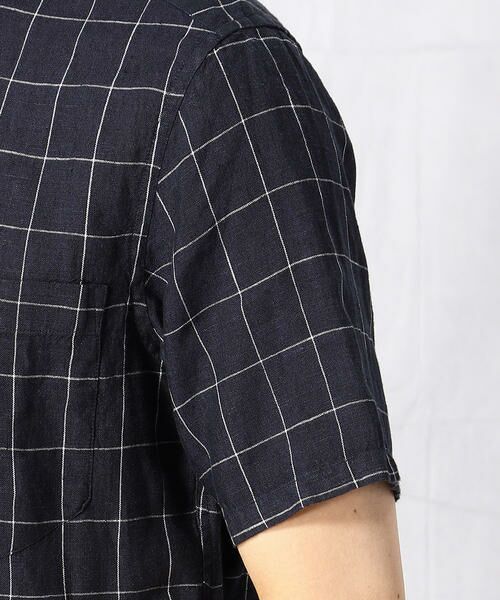 新品 定価1.2万円 COMME CA MEN コムサメン メンズ フレンチリネン ウィンドウペーン 半袖シャツ Sサイズ 紺