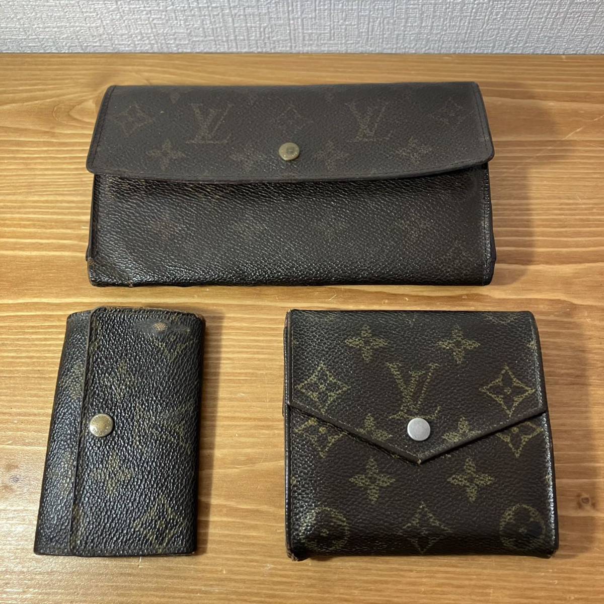 2-257 LOUIS VUITTON ルイヴィトン モノグラム 財布 長財布 ウォレット キーケース ポルトフォイユ サラ Wホック 折たたみ 3点セット_画像1