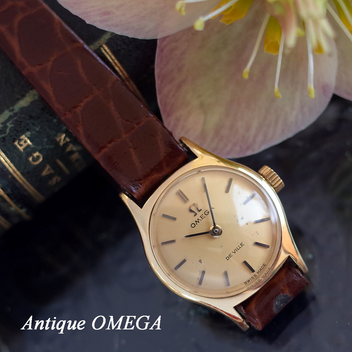 オメガ 70's アンティークウォッチ 750YG K18 新品革ベルト レディース 手巻 腕時計 OMEGA OH済1年保証