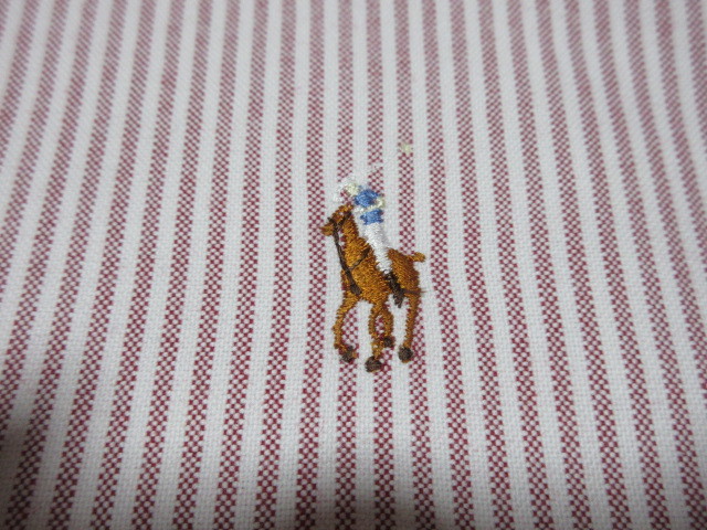 Ralph Lauren/Polo by Ralph Lauren　ポロ バイ ラルフローレン　長袖BDシャツ ホワイト/ブラウン ロンドンストライプ 　M 　OXフォード_⑦ ポニー：拡大