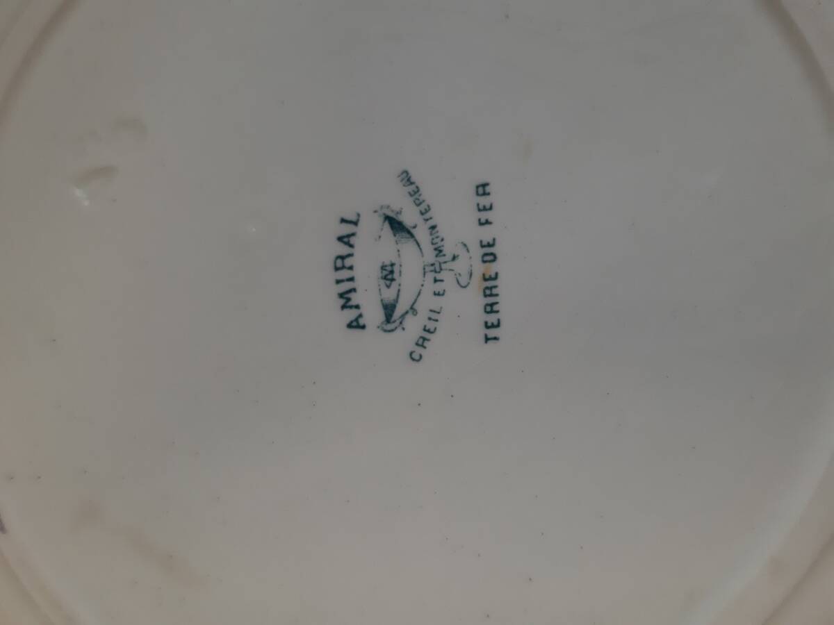★　送料無料キャンペーン　★フランス アンティーク　陶器　　　クレイユモントロー　絵付き皿　　１９世紀　２枚セット　美品　★　_画像9