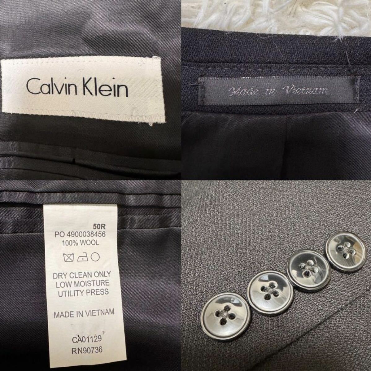 2401103 2XL/美品●カルバンクライン Calvin Klein シングルスーツ セットアップ 2B テーラードジャケット 50R/45Rブラック_画像9