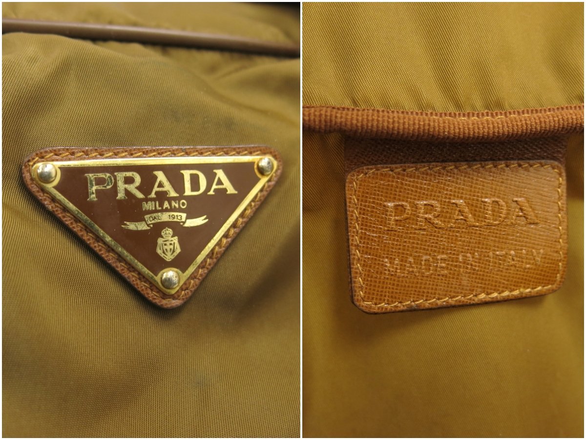 ◆PRADA プラダ◆メンズ◆ナイロン サフィアーノ レザー 本革◆ボストン バッグ◆キャメル ゴールド金具◆イタリア製◆旅行用◆A3871_画像8