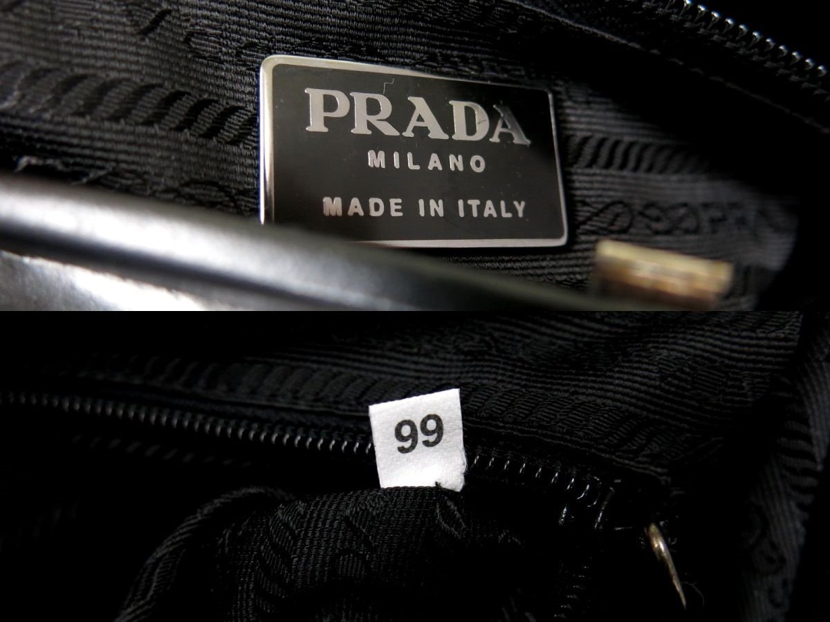 ●超美品●PRADA プラダ●ロゴ金具 カーフ レザー 本革●がま口 ハンド バッグ●黒●シルバー金具●イタリア製●フォーマル●Js44207_画像9