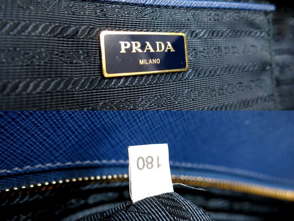 超美品●PRADA プラダ●メンズ●三角ロゴプレート●サフィアーノ レザー 本革●トート バッグ●ブルー●G金具●A4 ビジネス 書類●Js44766_画像9