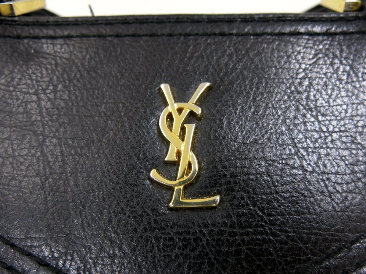 ◆美品◆YSL Yves Saint-Laurent イヴ・サンローラン◆ロゴ金具◆カーフ レザー 本革◆ハンド バッグ◆ブラック ゴールド金具◆A4079_画像8