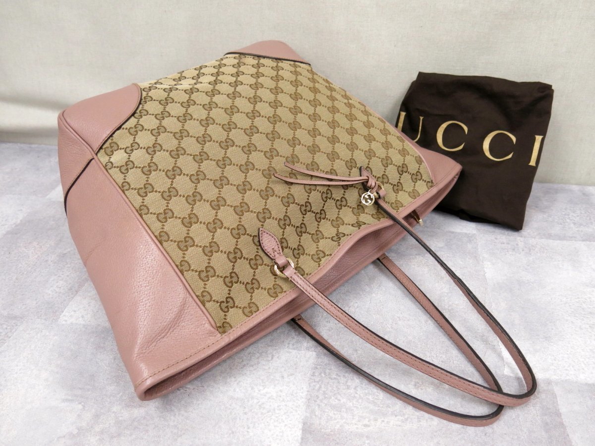 ●美品●GUCCI グッチ●GGキャンバス ピッグスキン レザー 本革●トート バッグ●ベージュ ダスティピンク●G金具●A4 収納●Js44721_画像4