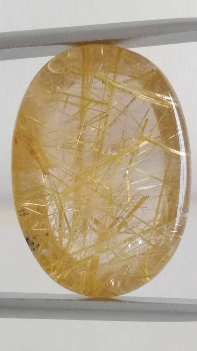 【天然　クォーツ（ルチル入り）　無色・ゴールデン】　24.880ct ルース ソーティング付き_画像3