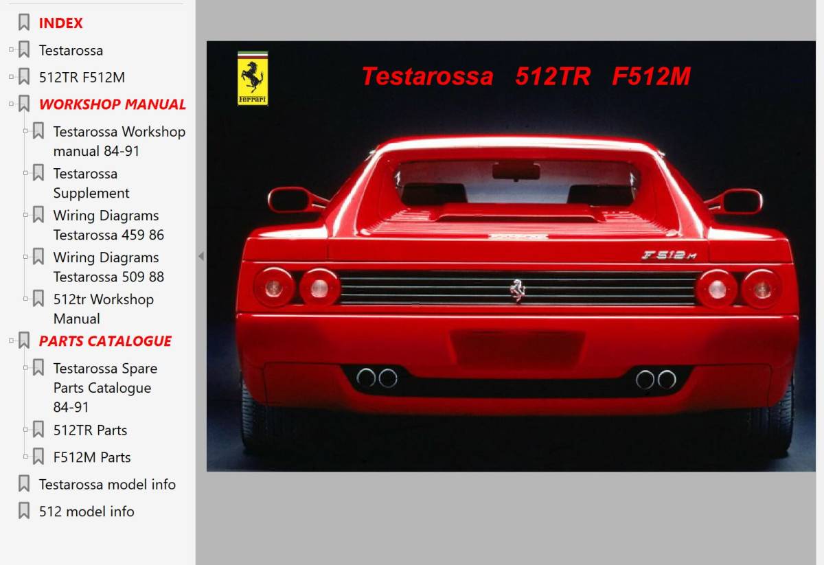 フェラーリ テスタロッサ 512TR 512M マニュアルセット Ver3 整備書 修理書 配線図 パーツ ワークショップマニュアル_画像1
