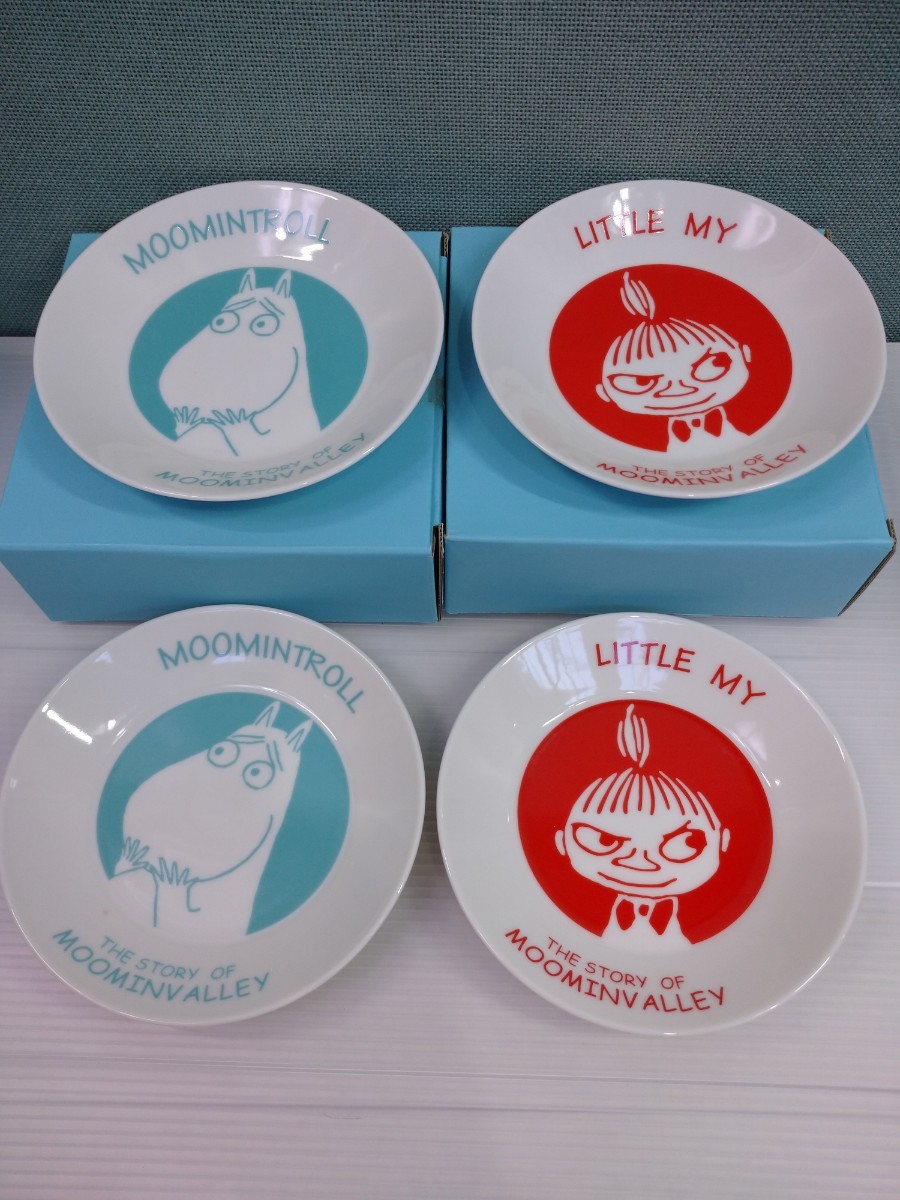 「送料無料」○ ムーミン MOOMIN 食器 ガラスタンブラー デザート皿4枚×2セット まとめ売り 12点 未使用保管品 元箱潰れ の画像4