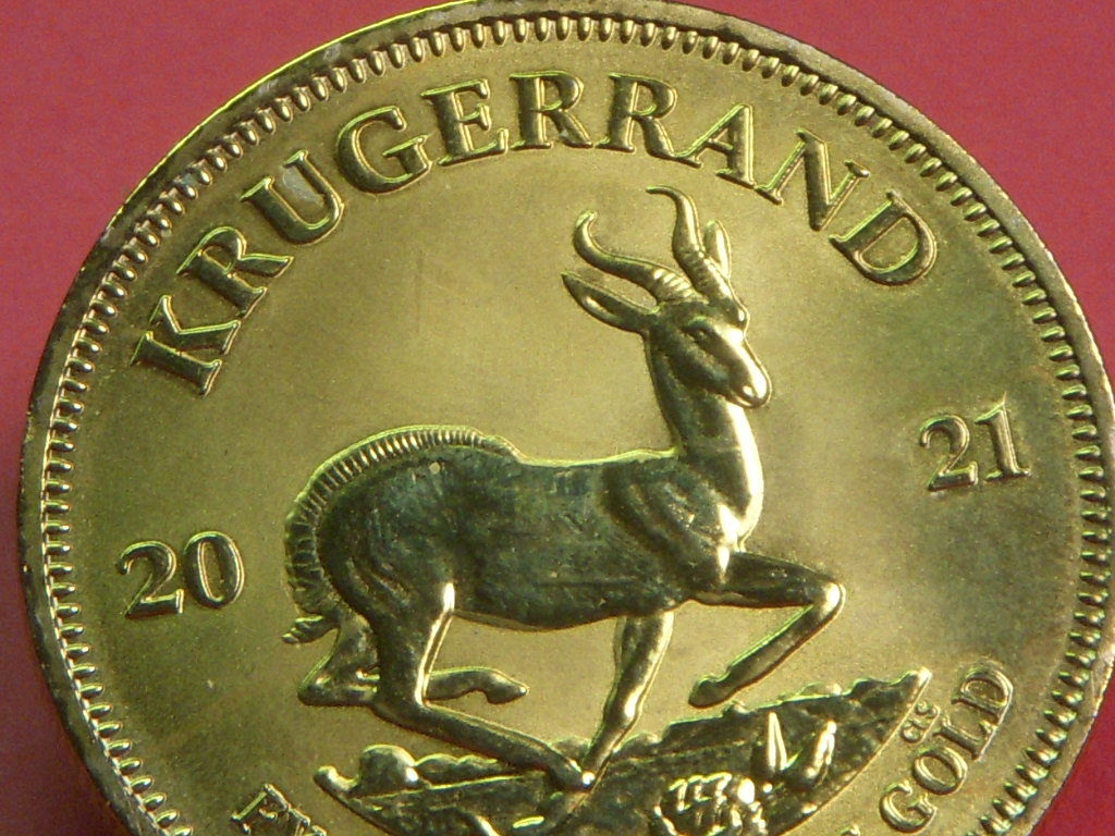 おたから クルーガーランド金貨 Krugerrand ２０２１年発行の金貨（金メッキ）南アフリカ 参考美品 ケース無しの画像1